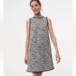 LOFT Ann Taylor Tweed Fringe Shift Dress in Gray Black, Retail $80
